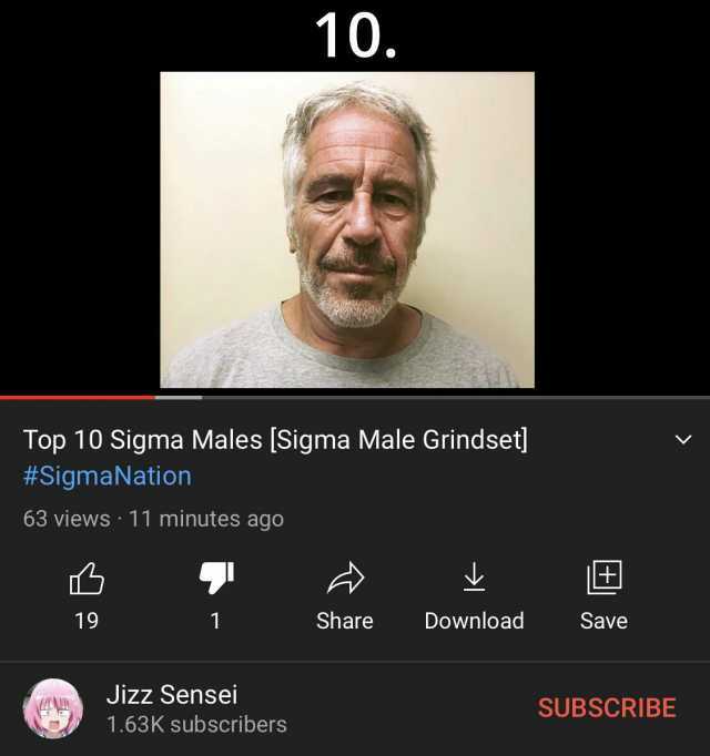 10. Top 10 Sigma Males [Sigma Male Grindset #SigmaNation 63 views 11 minutes ago 19 Share Download Save Jizz Sensei SUBSCRIBE 1.63K subscribers