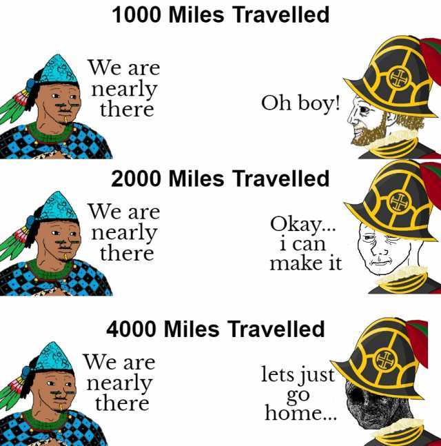1000 Miles Travelled We are nearly there 2000 Miles Travelled We are nearly there Oh boy! We are nearly there Okay... i can make it 4000 Miles Travelled lets just go home...