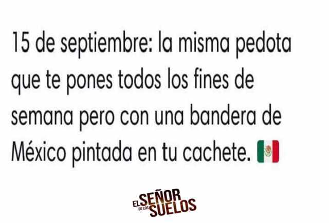 15 de septiembre la misma pedota que te pones todos los fines de semana pero con una bandera de México pintada en tu cachete. Il ELSEÑOR SUELOS 