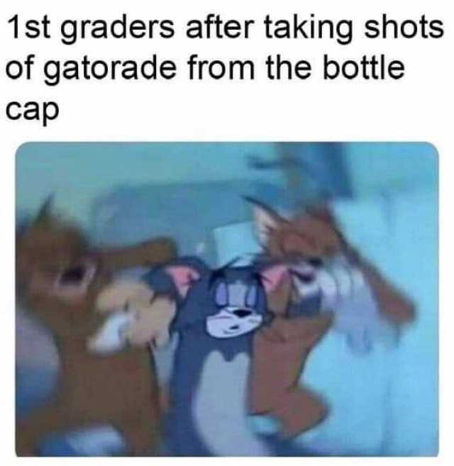 1st graders after taking shots of gatorade from the bottle сар 