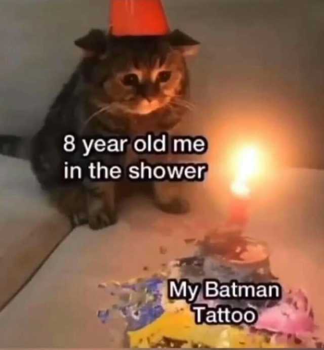 8 year old me in the shower MyBatman Tattoo