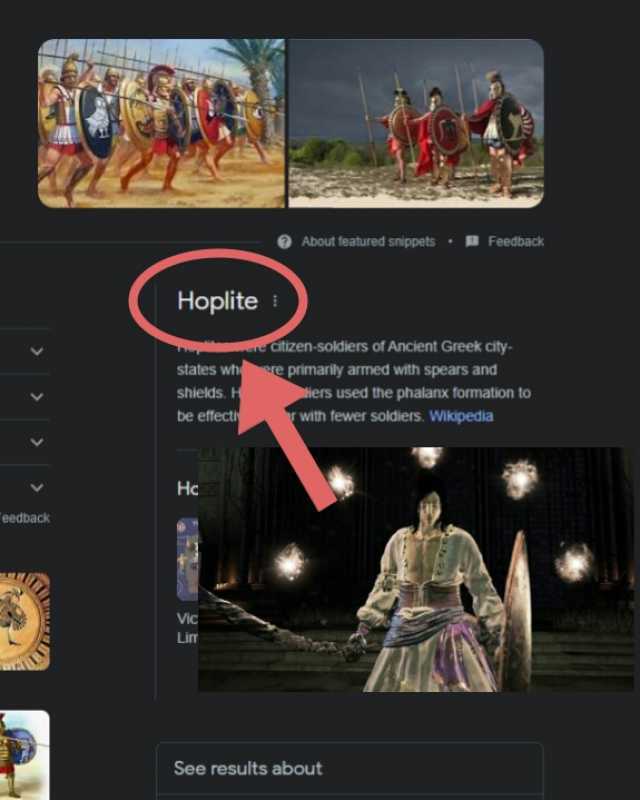 About featured snippets Feedback Hoplite Citizen-soldiers of Ancient Greek city- states v e primarily armed with spears and Hers used the phalanx formation to with fewer soldiers. Wikipedia shields. I be effecti Hc eedback See res
