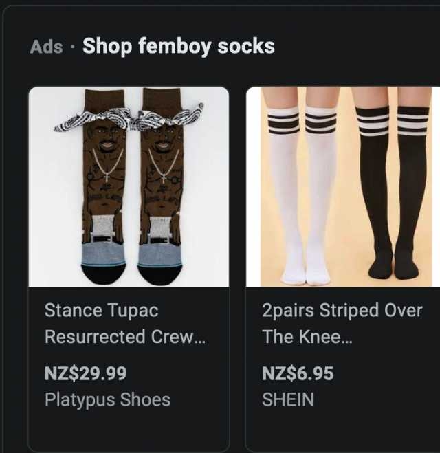Ads Shop femboy socks Stance Tupac 2pairs Striped Over Resurrected Crew.. The Knee.. NZ$29.99 NZ$6.95 Platypus shoes SHEIN