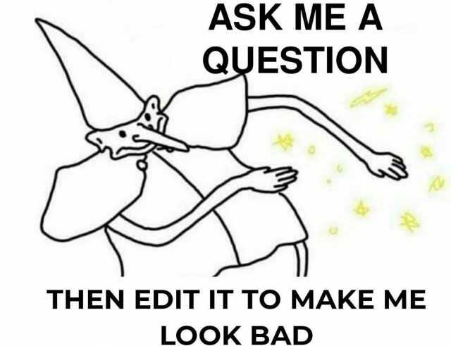 ASK ME A QUESTION be THEN EDIT IT TO MAKE ME LOOK BAD