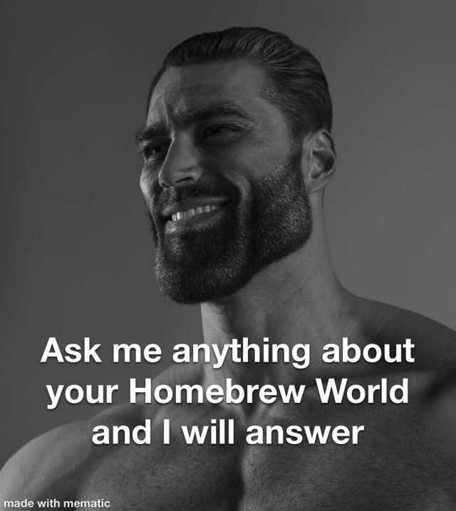 Ask me anything about your Homebrew World andI will answer made with mematic