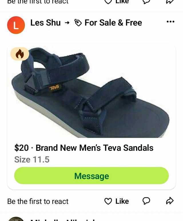 Be lne L Tedcl Les Shu For Sale & Free Size 11.5 $20- Brand New Mens Teva Sandals IKe Be the first to react Message ♡ Like