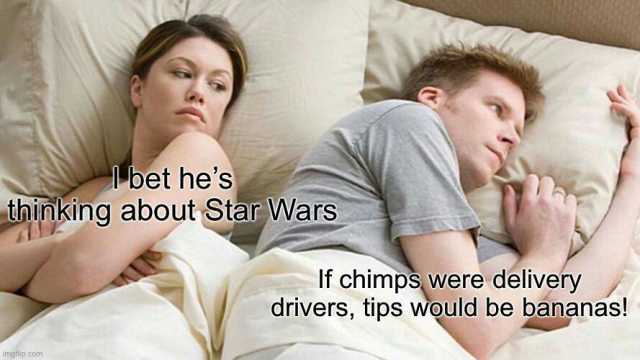 bet hes thinking about Star Wars If chimps were delivery drivers tips would be bananas! imgfiip.com