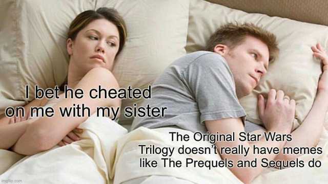 bethe cheatede on me with my sister The Original Star Wars Trilogy doesntreally have memes like The Prequels and Sequels do imgfip.com
