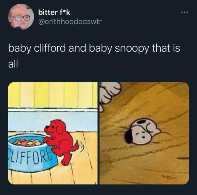 bitter fk @erlthhoodedswtr baby clifford and baby snoopy that is all UFFOR