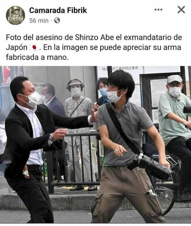 Camarada Fibrik 56 min Foto del asesino de Shinzo Abe el exmandatario de Japón. En la imagen se puede apreciar su arma fabricada a mano.