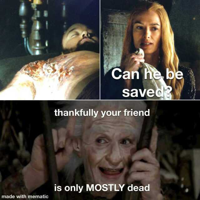 Can he be saved thankfully your friend is only MOSTLY dead made with mematic