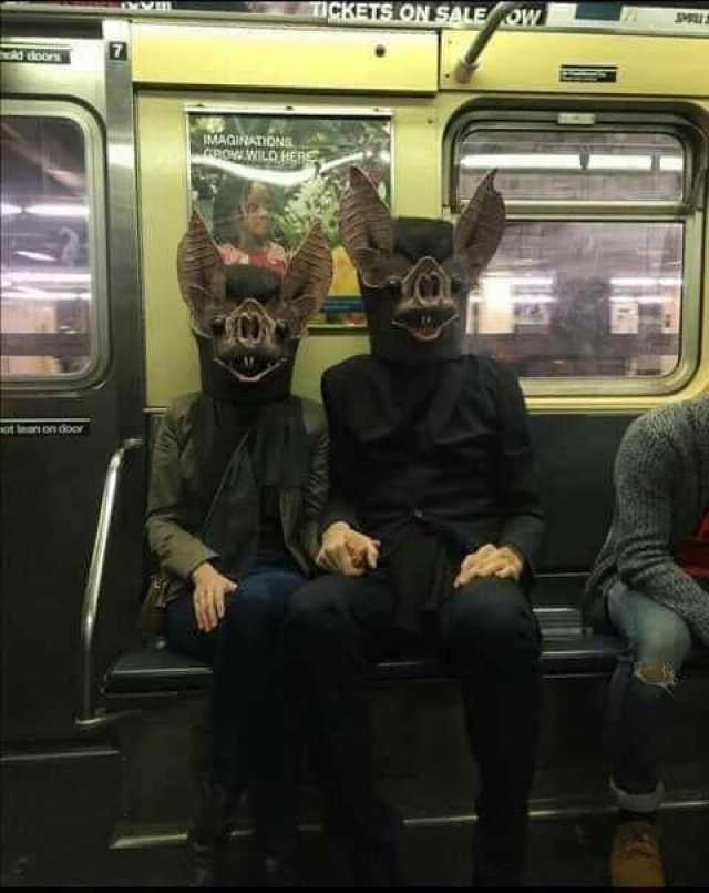 Pareja de murcielagos viajando en el metro