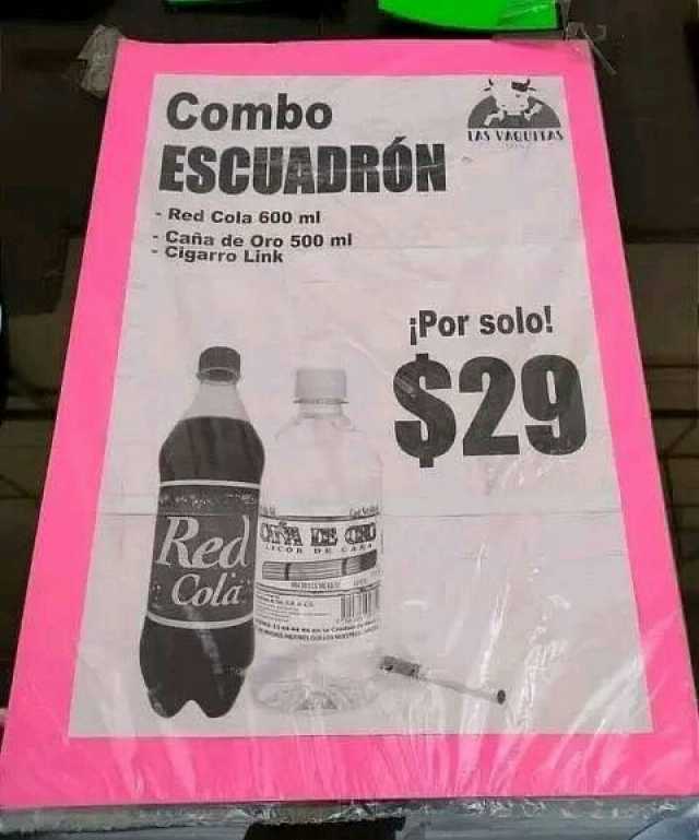 Combo AS VAGUTTAS ESCUADRON Red Cola 600 ml Caña de Oro 500 ml -Cigarro Lin Por solo! $29 Red P Cola