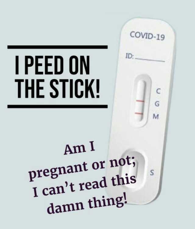 COVID-19 ID IPEED ON THE STICK! G M Am I pregnant or not I cant read this S damn thing!