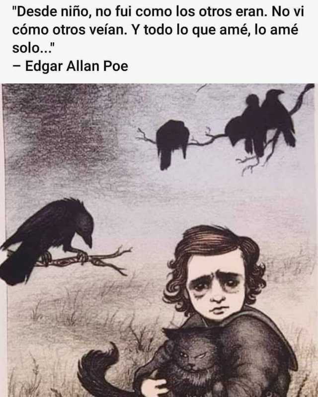 Desde niño no fui como los otros eran. No vi cómo otros veían. Y todo lo que amé lo amé solo.. - Edgar Allan Poe 