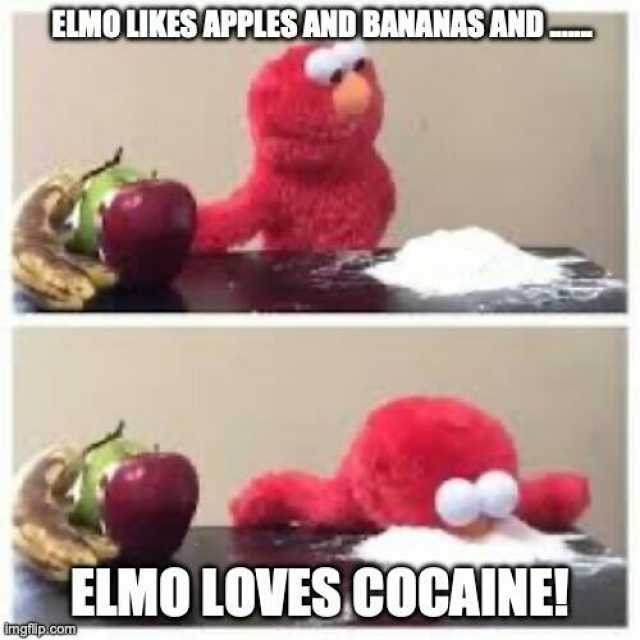 ELMO LIKES APPLES AND BANANAS AND Imgfip.com ELMO LOVES COCAINE!