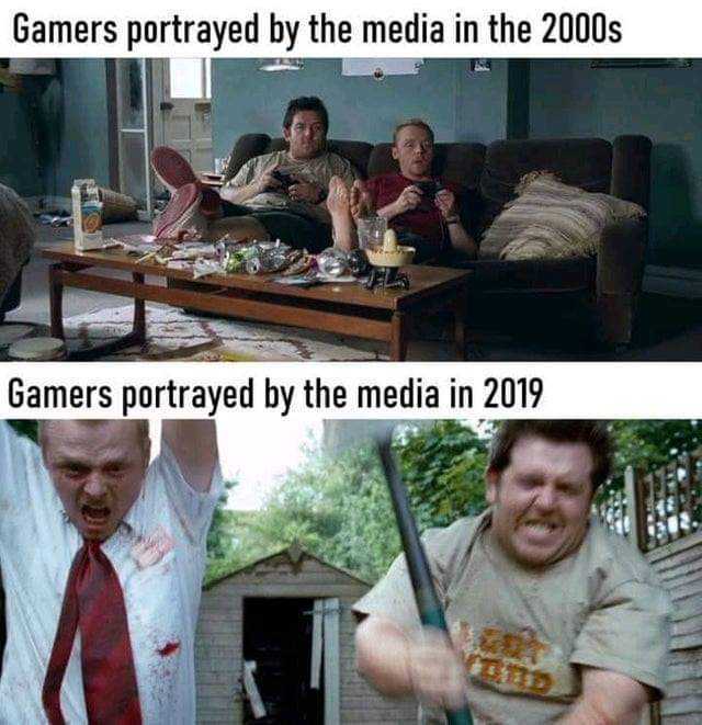 Gamers portrayed by the media in the 2000s Gamers portrayed by the media in 2019 