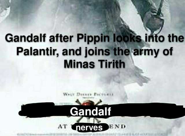 Gandalf after Pippin looks into the Palantir and joins the army of Minas Tirith WALY D FieTv Gandalf AT nerves END