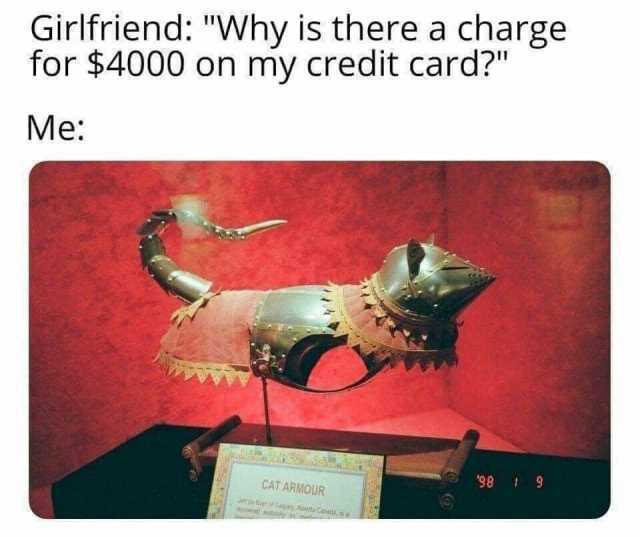 Girlfriend Why is there a charge for $4000 on my credit card Me 98 9 CAT ARMOUR eGe Bor Canadt its a