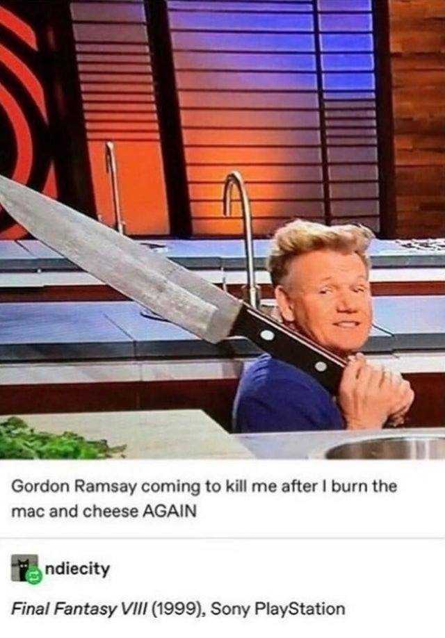 Gordon Ramsay coming to kill me after I burn the mac and cheese AGAIN ndiecity Final Fantasy VIII (1999) Sony PlayStation 