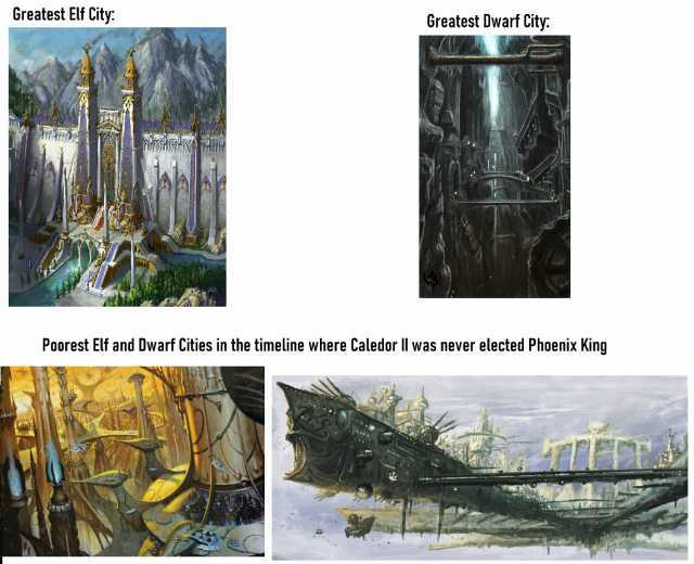 Greatest Elf City Greatest Dwarf City Poorest Elf and Dwarf Cities in the timeline where Caledor ll was never elected Phoenix King