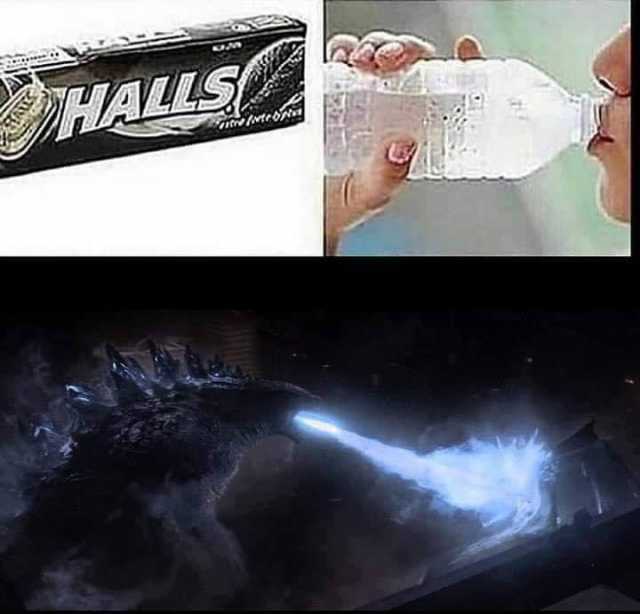Halls negro + agua = Godzilla