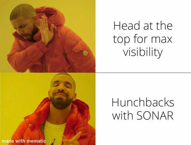 Head at the top for max visibility Hunchbacks with SONAR made with mematic