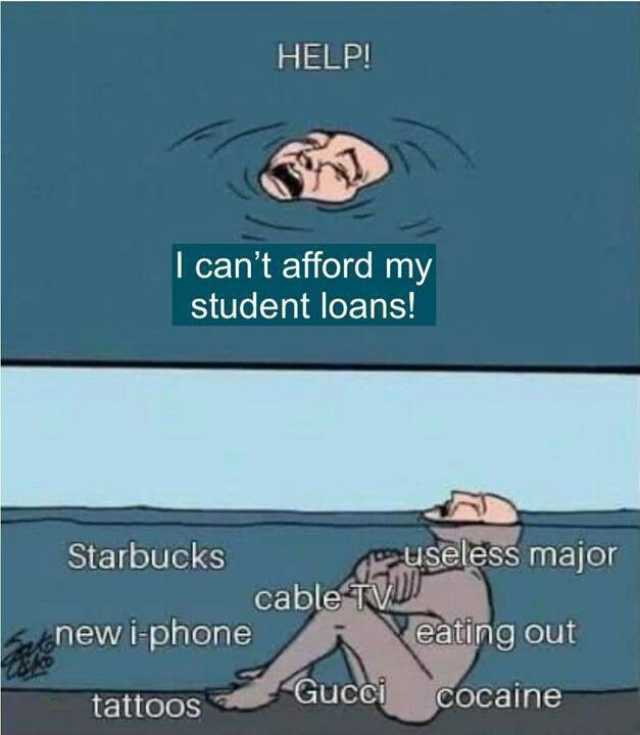 HELPI I cant afford my student loans! cables Smajor eating out Starbucks useless major newiphone GuccCocaine tattoos