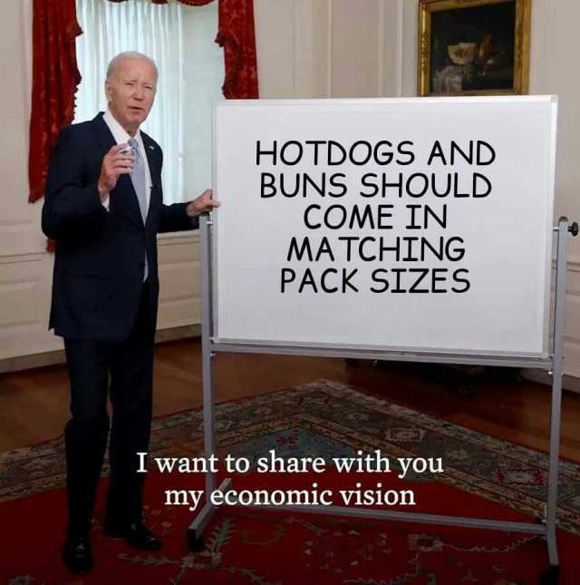 HOTDOGS AND BUNS SHOULD COME IN MATCHING PACK SIZES I want to share with you my economic vision
