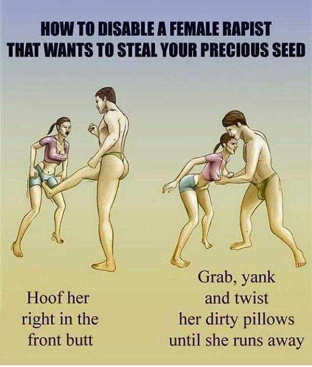 HOW TO DISABLE A FEMALE RAPIST THAT WANTS TO STEAL YOUR PRECIOUS SEED Grab yank Hoof her and twist right in the front butt her dirty pillows until she runs away