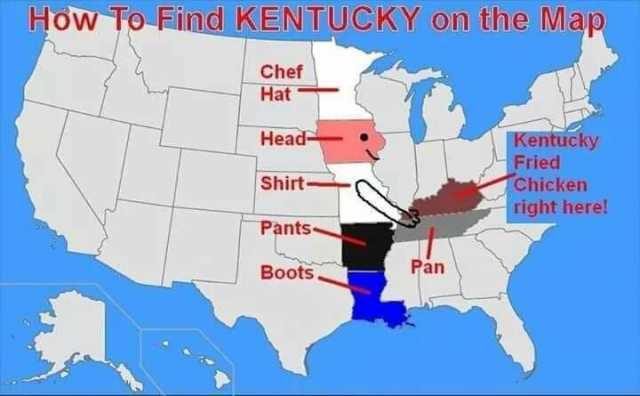 How To Eind KENTUCKY on the Map Chef Hat- Head Kentucky Fried Chicken Shirt- right here! Pants Boots Han