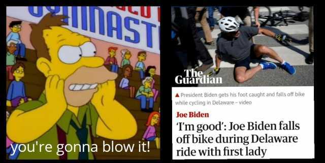 IAST Guardian APresident Biden gets his foot caught and falls off bike while cycling in Delaware- video Joe Biden Tm good Joe Biden falls off bike during Delaware ride with first lady youre gonna blow it!