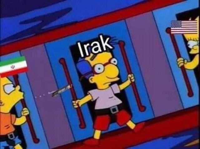 Irak entre Irán y Estados Unidos con Milhouse de Los Simpson