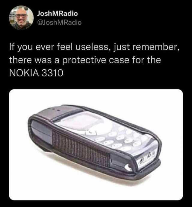 JoshMRadio @JoshMRadio If you ever feel useless just remember there was a protective case for the NOKIA 3310