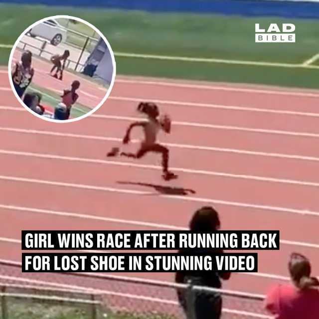 LAD BIBLE GIRL WINS RACE AFTER RUNNING BACK FOR LOST SHOE IN STUNNING VIDEO