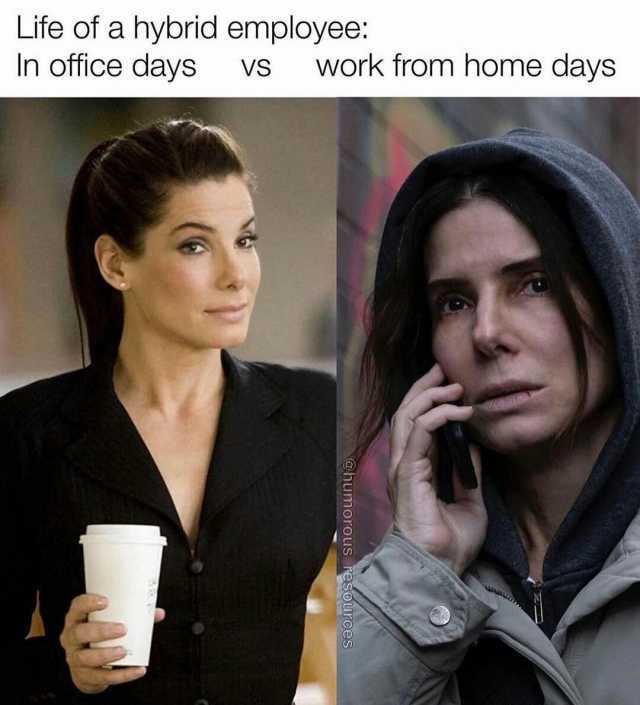 Life of a hybrid employee In office days VS work from home days