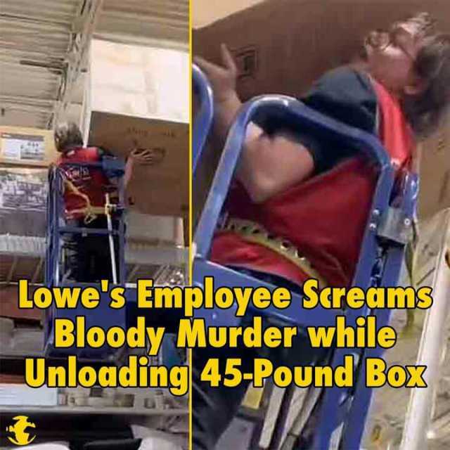 Lowes Employee Sereams Bloody Murder while Unloading 45-Pound Box