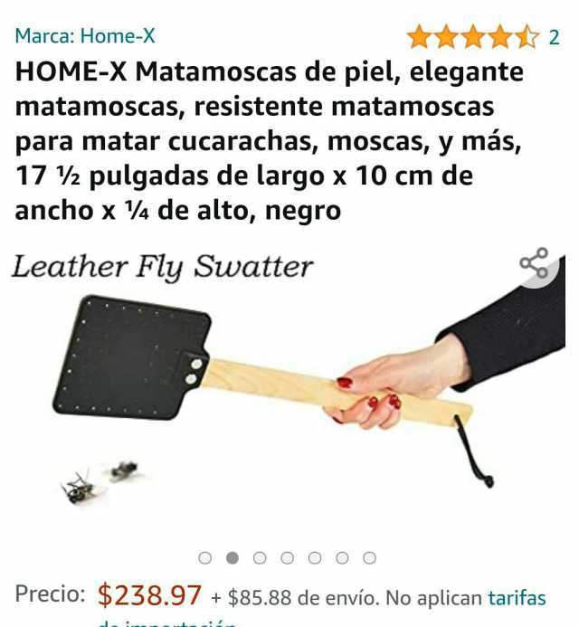Marca Home-X 2 HOME-X Matamoscas de piel elegante matamoscas resistente matanmoscas para matar cucarachas moscas y más 17 % pulgadas de largo x 10 cm de ancho x Va de alto negro Leather Fly Swatter Precio $238.97 +$85.88 de enví