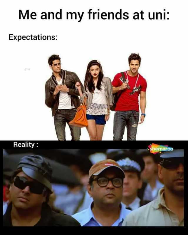 Me and my friends at uni Expectations Reality shemaroo