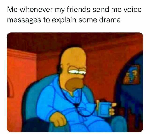 Me whenever my friends send me voice messages to explain some drama