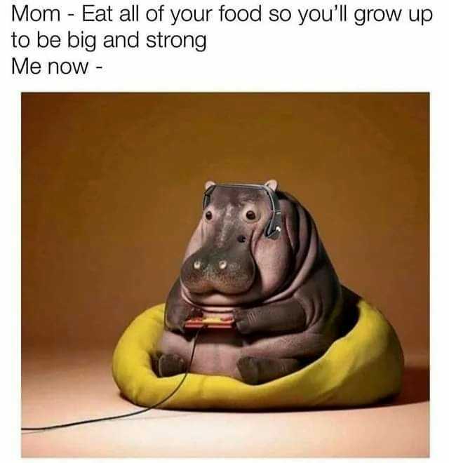 Mom - Eat all of your food so youll grow up to be big and strong Me now