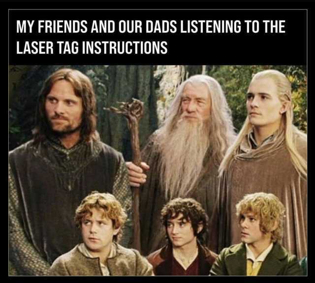 MY FRIENDS AND OUR DADS LISTENING TO THE LASER TAG INSTRUCTIONS