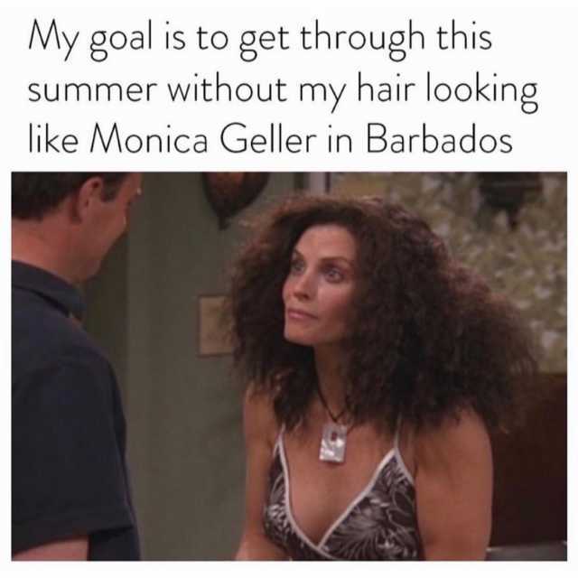 My goal is to get through this summer without my hair looking like Monica Geller in Barbados 