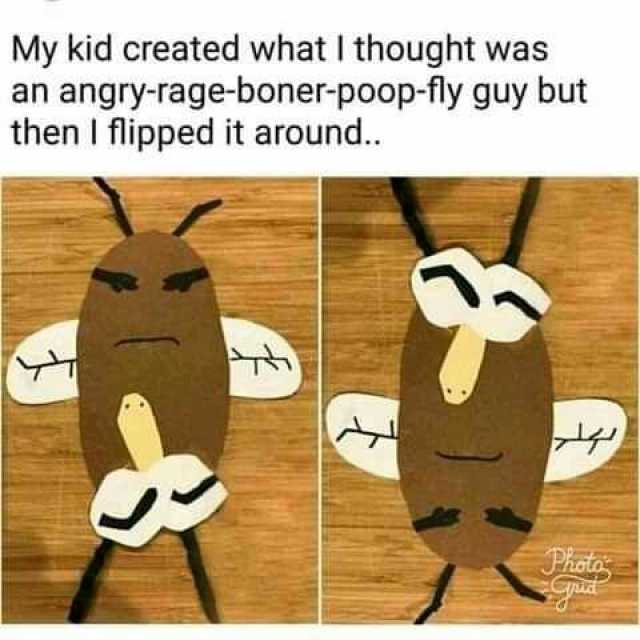 My kid created what I thought was an angry-rage-boner-poop-fly guy but then I flipped it around.. T Photo d