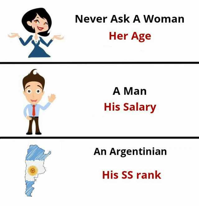 Never Ask A Woman Her Age A Man His Salary An Argentinian His SS rank