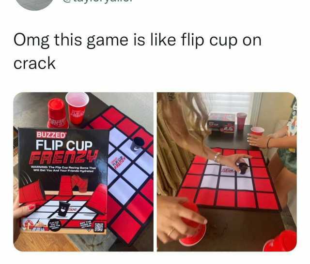Omg this game is like flip cup on crack RF CUP BUZZED FLIP CUP WARNING Tha PUp Cup Racing dame That wIl Get Yau And Your Frianda Hydrated