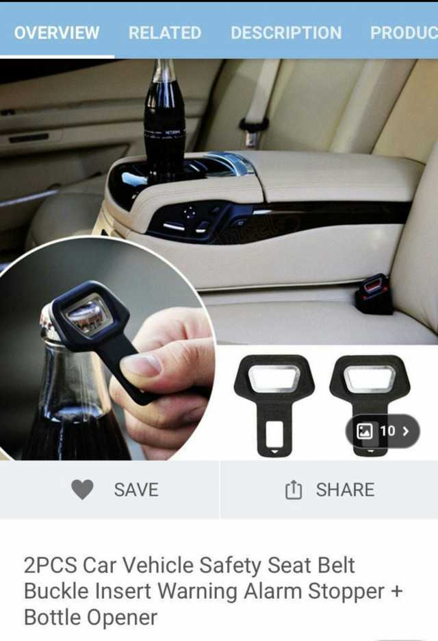 OVERVIEW RELATED DESCRIPTION PRODUC 10 SAVE SHARE 2PCS Car Vehicle Safety Seat Belt Buckle Insert Warning Alarm Stopper + Bottle Opener