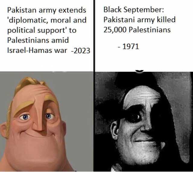 Pakistan army extends diplomatic moral and political support to Palestinians amid Israel-Hamas war -2023 Black September Pakistani army killed 25000 Palestinians - 1971