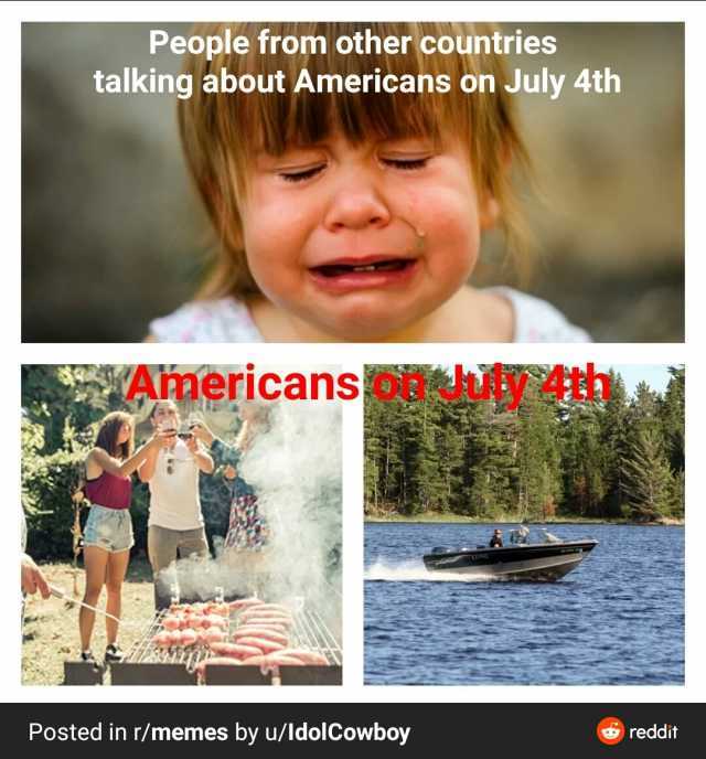 People from other countries talking about Americans on July 4th Americans y 4th Posted in r/memes by u/ldolCowboy reddit