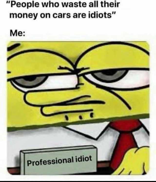 People who waste all their money on cars are idiots Me Professional idiot